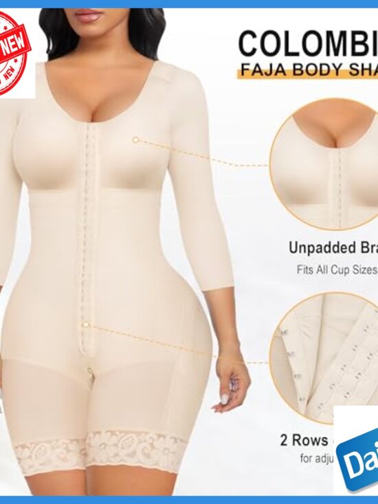 Full Body Shapewear with Arm Slimming Zipper Crotch Tummy Control - Picture 3 of 7